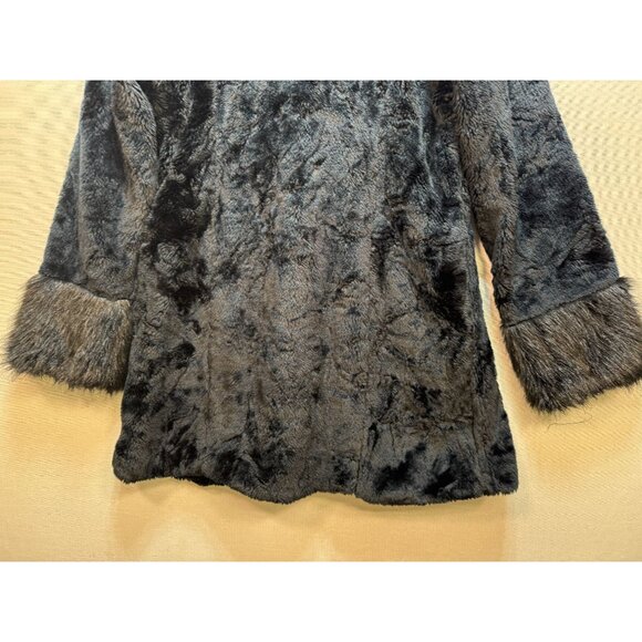 Blanc Noir Outerwear Women's Fur Coat Fox Fur Collar Cuffs Sz L Blue Y2K - Picture 14 of 14
